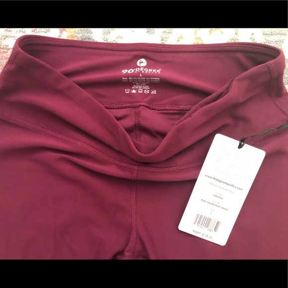 90 Degree by Reflex Mesh Burgundy Cropped Leggings - Picture 5 of 5